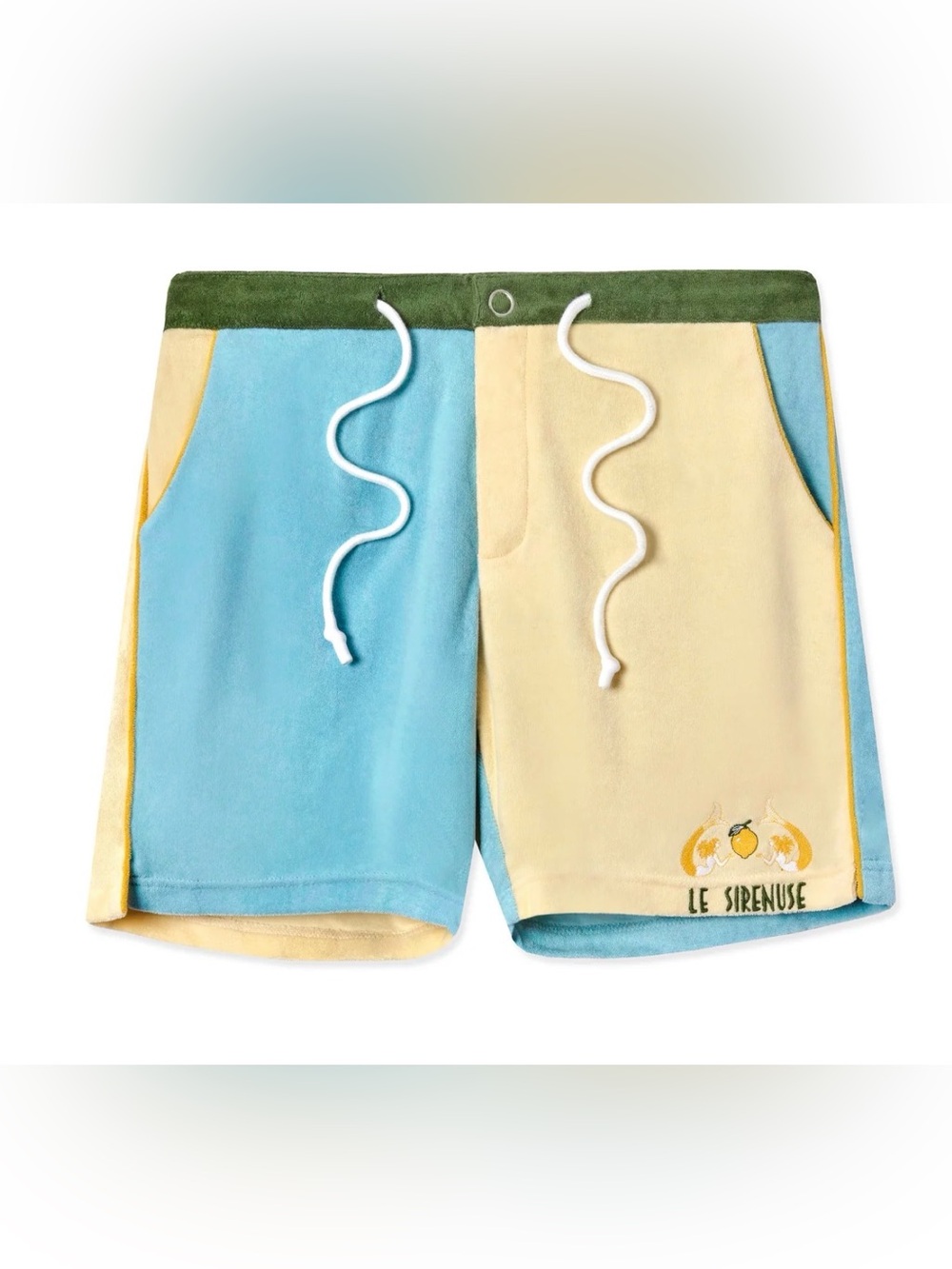 Le Sirenuse Colorblock Blue & Cream Men's Terry Drawstring Shorts